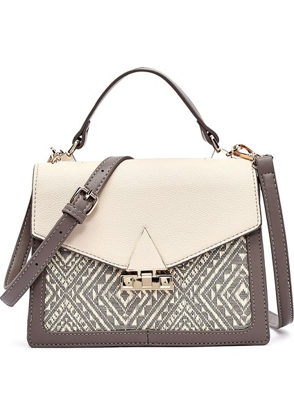 Kadın Krem Uzun Askılı Desenli Kol Çantası 25SBD263714