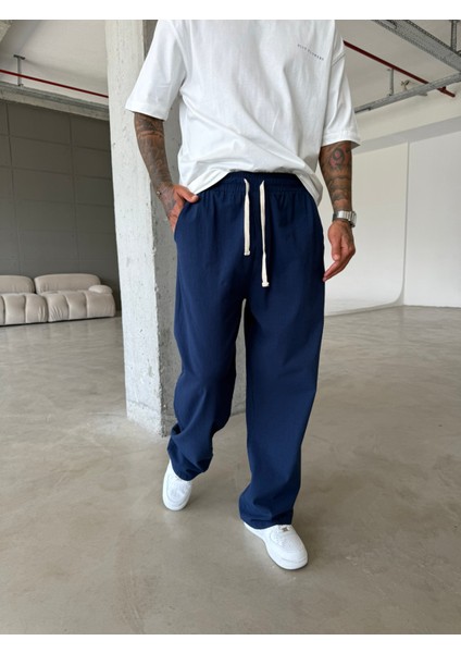 Baggy Fit Keten Pantolon - Lacivert fiyatları