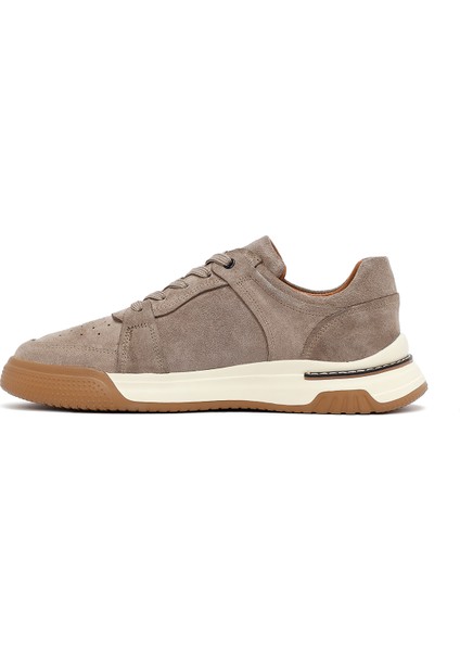 Erkek Bej Bağcıklı Süet Deri Sneaker 25SFD641710