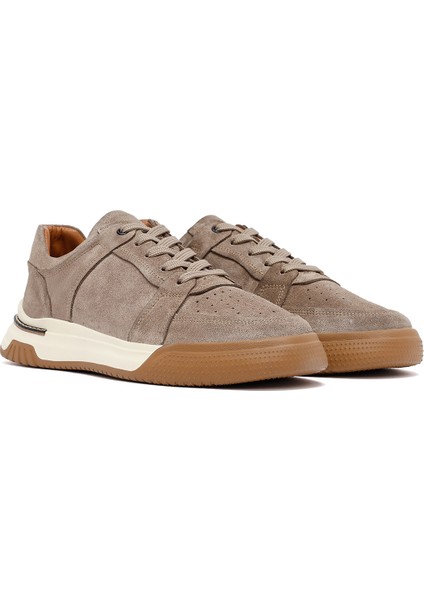 Erkek Bej Bağcıklı Süet Deri Sneaker 25SFD641710