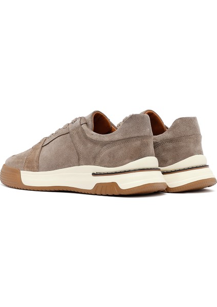 Erkek Bej Bağcıklı Süet Deri Sneaker 25SFD641710