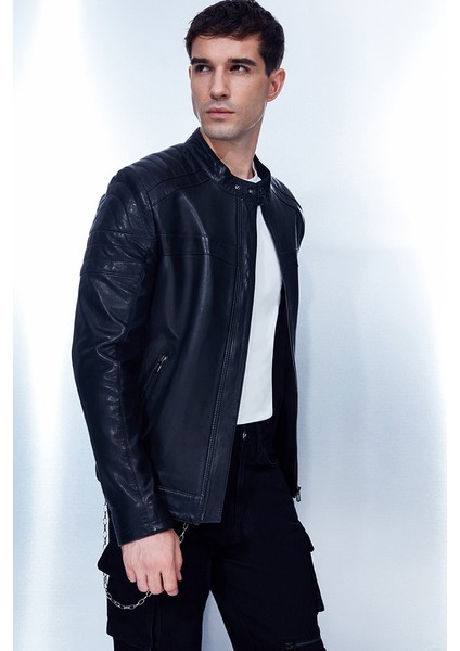 Duncan Erkek Siyah Slim-Fit Deri Ceket 22WGD6443M5
