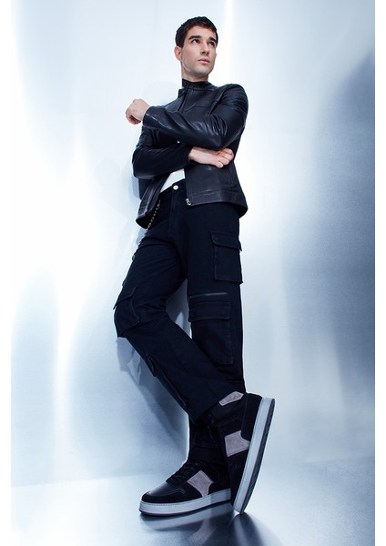 Duncan Erkek Siyah Slim-Fit Deri Ceket 22WGD6443M5