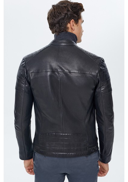 Duncan Erkek Siyah Slim-Fit Deri Ceket 22WGD6443M5