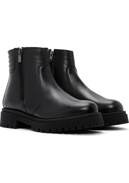 Kadın Siyah Deri Fermuarlı Casual Bot 23WFD235118