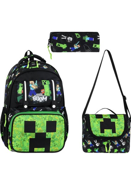 Minecraft Beslenme Çantalı Kalemlikli Okul Çantası