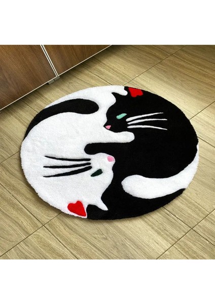 Yin Yang Kedi Tufting El Yapımı Halı
