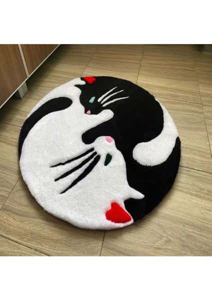 Yin Yang Kedi Tufting El Yapımı Halı