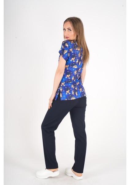 Unisex Stars Club Desenli Likralı Doktor Hemşire Hastane Cerrahi Scrubs Üniforma Takımı modelleri