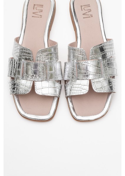 Notre Gümüş Baskı Hakiki Deri Kadın Terlik fiyatları