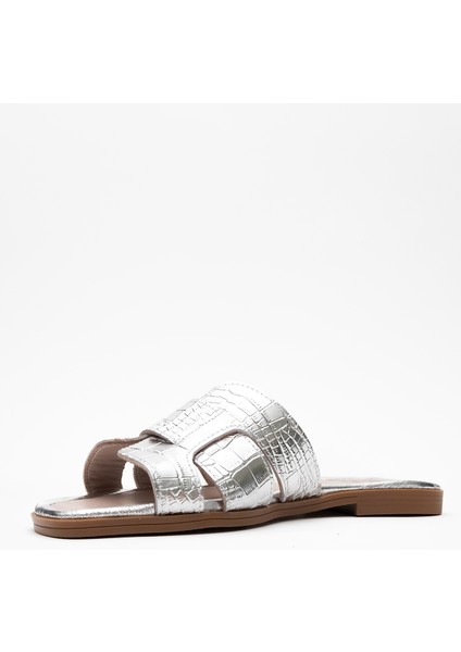 Notre Gümüş Baskı Hakiki Deri Kadın Terlik fırsatları