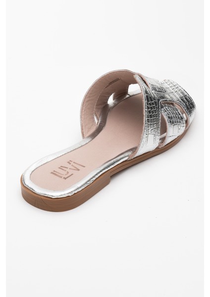 Notre Gümüş Baskı Hakiki Deri Kadın Terlik indirimleri