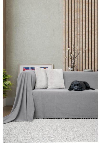 Kaymaz Koltuk Örtüsü Çift Taraflı Mikrofiber Şönil 175x300 cm KURŞUN – Kedi Köpek ve Çocuk Dostu
