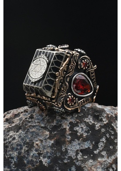 Özel Tasarım Hz. Süleyman Mührü 925 Ayar Gümüş Erkek Yüzüğü 901936