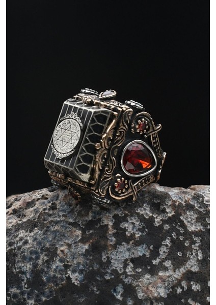 Özel Tasarım Hz. Süleyman Mührü 925 Ayar Gümüş Erkek Yüzüğü 901936 modelleri