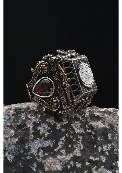 Özel Tasarım Hz. Süleyman Mührü 925 Ayar Gümüş Erkek Yüzüğü 901936 indirimleri