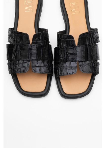 Notre Siyah Baskı Hakiki Deri Kadın Terlik fiyatları