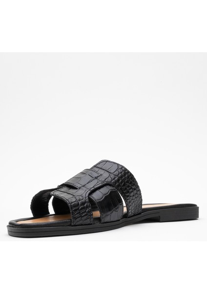 Notre Siyah Baskı Hakiki Deri Kadın Terlik fırsatları