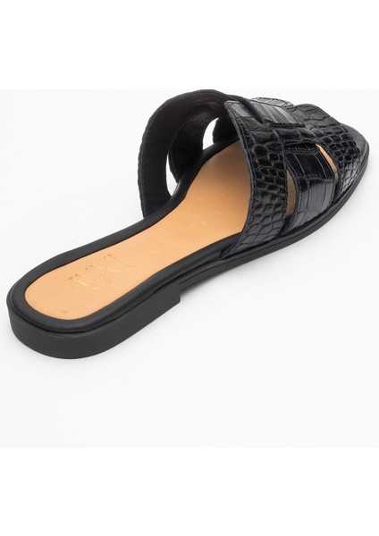 Notre Siyah Baskı Hakiki Deri Kadın Terlik indirimleri