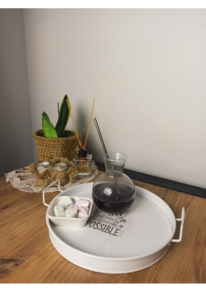 Metal Sunum Tepsi.çay Kahve Pasta Tatlı Servis 27 cm Beyaz