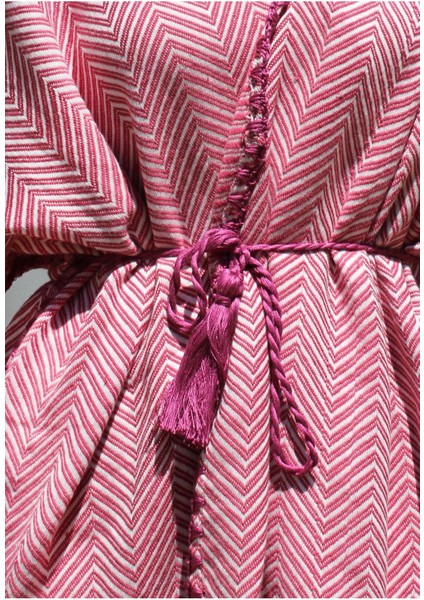 %100 Pamuk El Dokuması Tığ Işlemeli Kimono - Bordo fiyatları