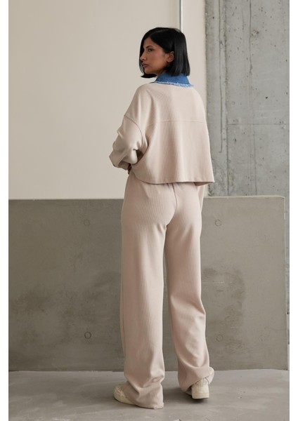 Bej Denim Garnili Gömlek ve Pantolon Takım indirimleri