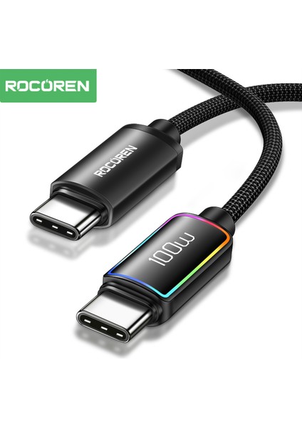 100W Type-C To Type-C Rgb Aydınlatmalı Örgülü Şarj ve Data Kablosu 2 Metre