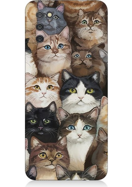 Samsung Galaxy A02S Uyumlu Kedi Kalabalığında Kaos Desenli Silikon Kılıf