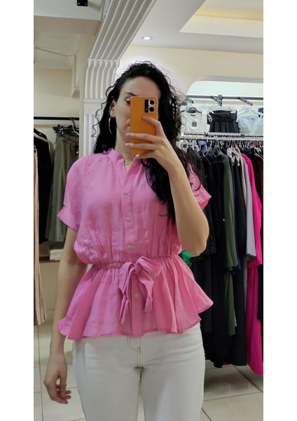 Kadın Pembe Bel Lastikli Bluz