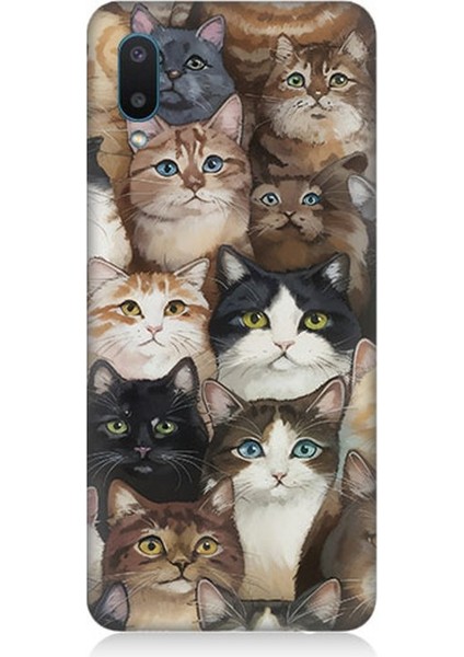 Samsung Galaxy A02 Uyumlu Kedi Kalabalığında Kaos Desenli Silikon Kılıf