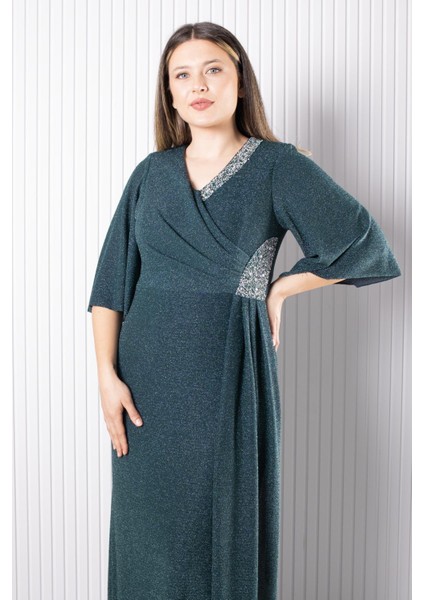 Taş Baskı Detaylı Abiye Yeşil MDA2541 modelleri