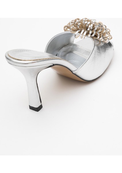 Shana Gümüş Çiçekli Kadın Ince Topuklu Terlik indirimleri