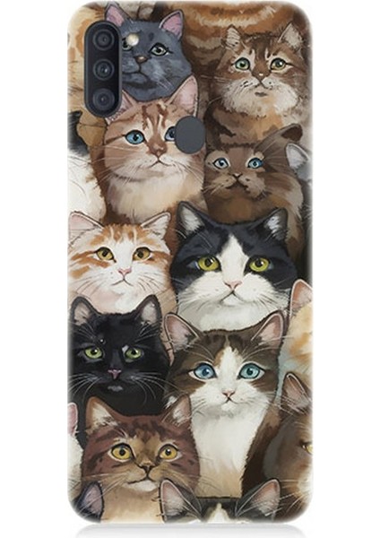Samsung Galaxy A11 Uyumlu Kedi Kalabalığında Kaos Desenli Silikon Kılıf