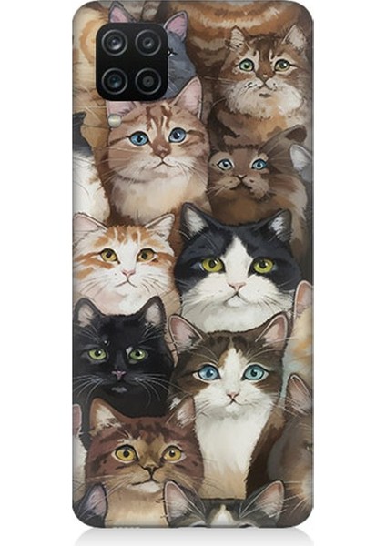 Samsung Galaxy A12 Uyumlu Kedi Kalabalığında Kaos Desenli Silikon Kılıf