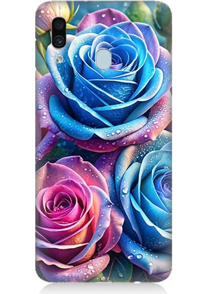 Samsung Galaxy A30 Uyumlu Gökkuşağı Renkli Güller Desenli Silikon Kılıf
