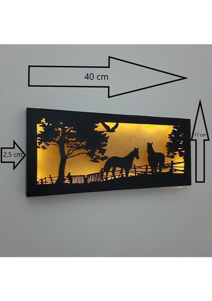 Dekoratif Peri Ledli Duvar Süsü At Çiftliği Hediyelik Ahşap Mdf Tablo Gece Lambası (Piller Dahil ) fiyatları