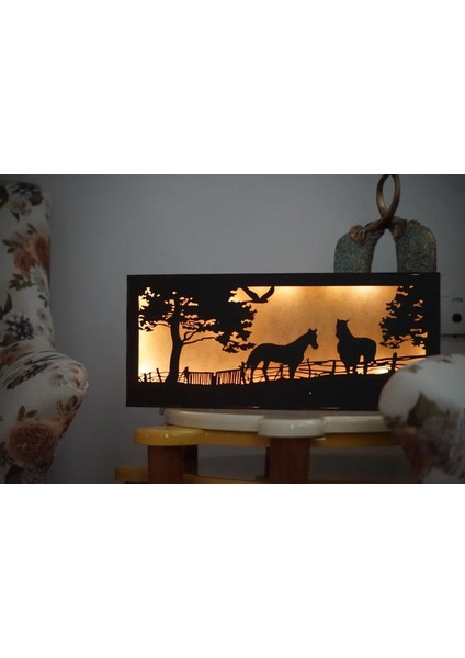 Dekoratif Peri Ledli Duvar Süsü At Çiftliği Hediyelik Ahşap Mdf Tablo Gece Lambası (Piller Dahil ) modelleri