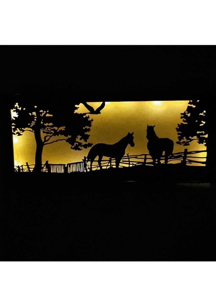 Dekoratif Peri Ledli Duvar Süsü At Çiftliği Hediyelik Ahşap Mdf Tablo Gece Lambası (Piller Dahil ) fırsatları