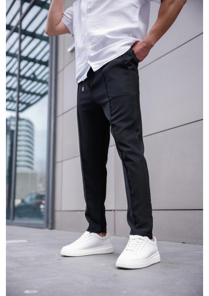 Erkek Siyah Renk Esnek Likralı Fermuar Detaylı Jogger Pantolon fırsatları