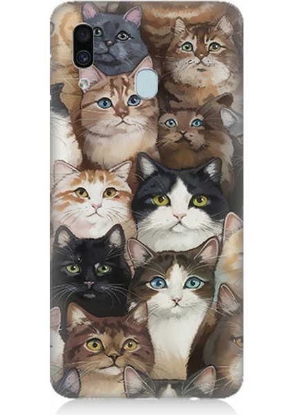 Samsung Galaxy A30 Uyumlu Kedi Kalabalığında Kaos Desenli Silikon Kılıf