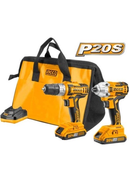 20V 2.0AH Li-Ion Akülü Kombo Seti, Matkap ve Vidalama ile Güçlü Çalışma