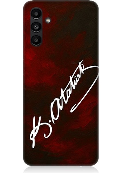 Samsung Galaxy A13 Uyumlu Atatürk Imzası Kırmızı Fon Desenli Silikon Kılıf