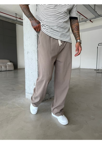 Baggy Fit Keten Pantolon - Kahve fiyatları
