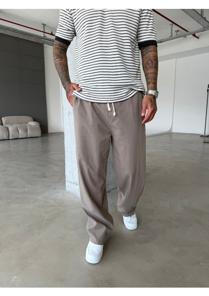 Baggy Fit Keten Pantolon - Kahve fırsatları