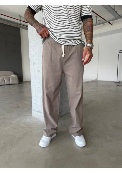 Baggy Fit Keten Pantolon - Kahve indirimleri