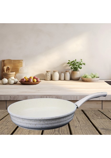 28 cm Krem Dalgalı Döküm Tava