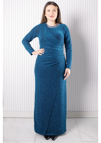 Taş Baskı Detaylı Abiye Petrol MDA2537 fiyatları