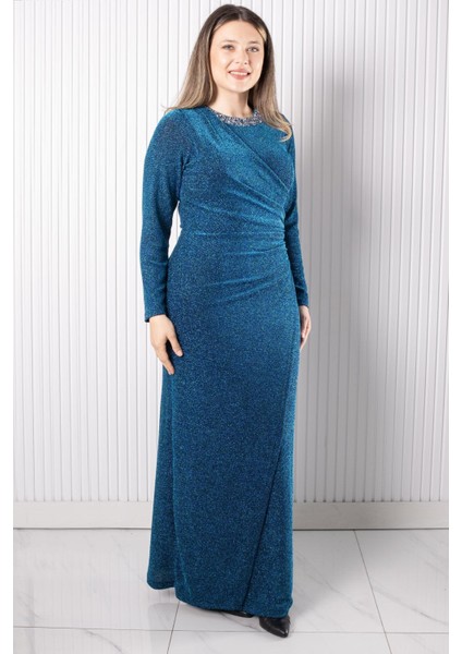 Taş Baskı Detaylı Abiye Petrol MDA2537 modelleri