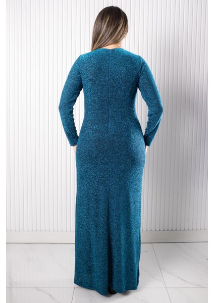 Taş Baskı Detaylı Abiye Petrol MDA2537 indirimleri