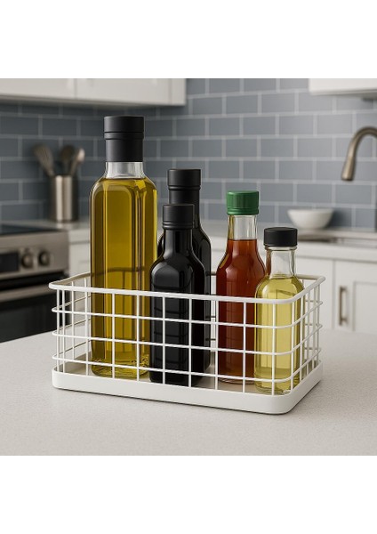 Dikdörtgen Beyaz Metal Organizer Sepet Midi 16X26 cm